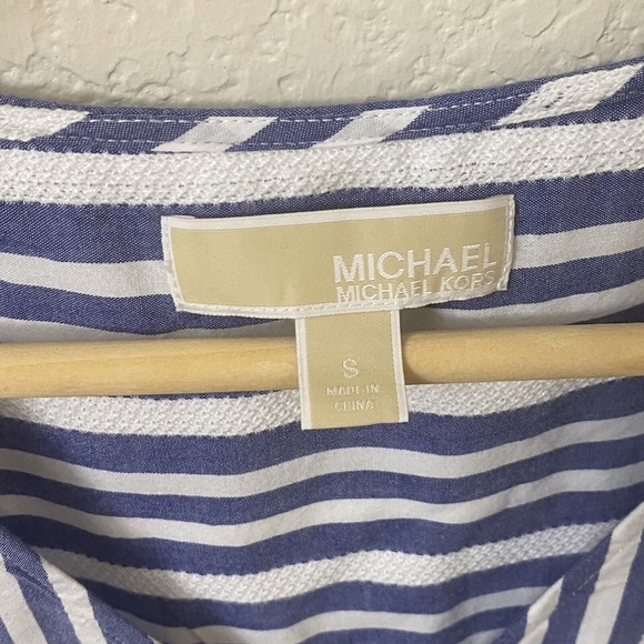 MICHAEL Michael Kors Blouse Top Size Small Blue White Striped Ruffle Sleeve - Picture 4 of 5